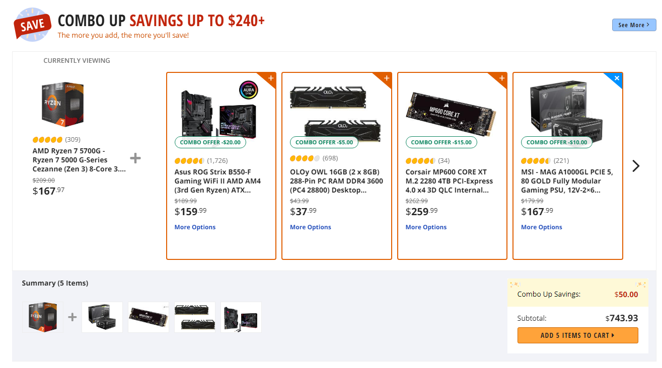 A combo deal for the Ryzen 7 5700G on Newegg.