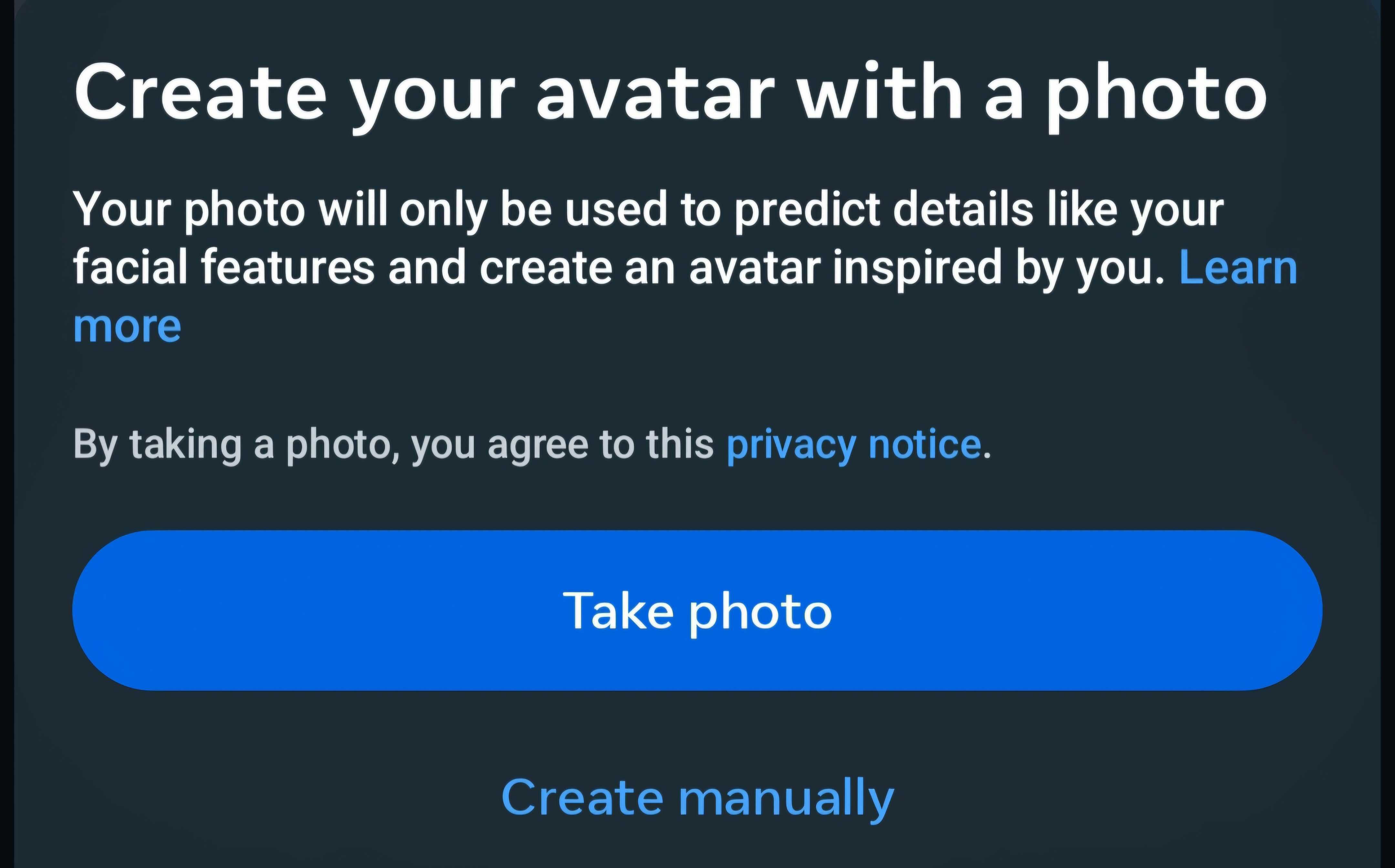 Options to create an avatar manually or automatically