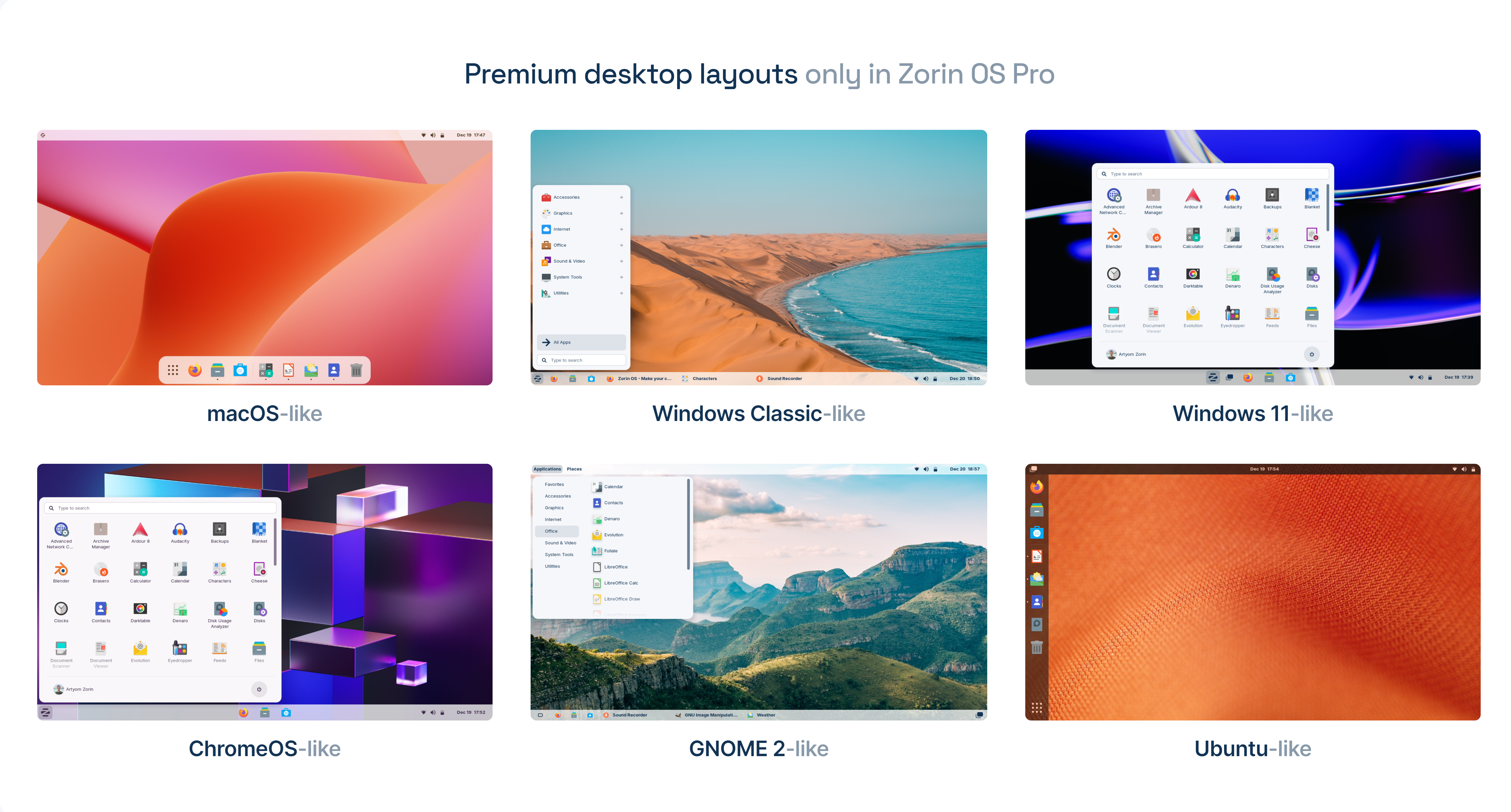 Zorin OS Pro Layouts