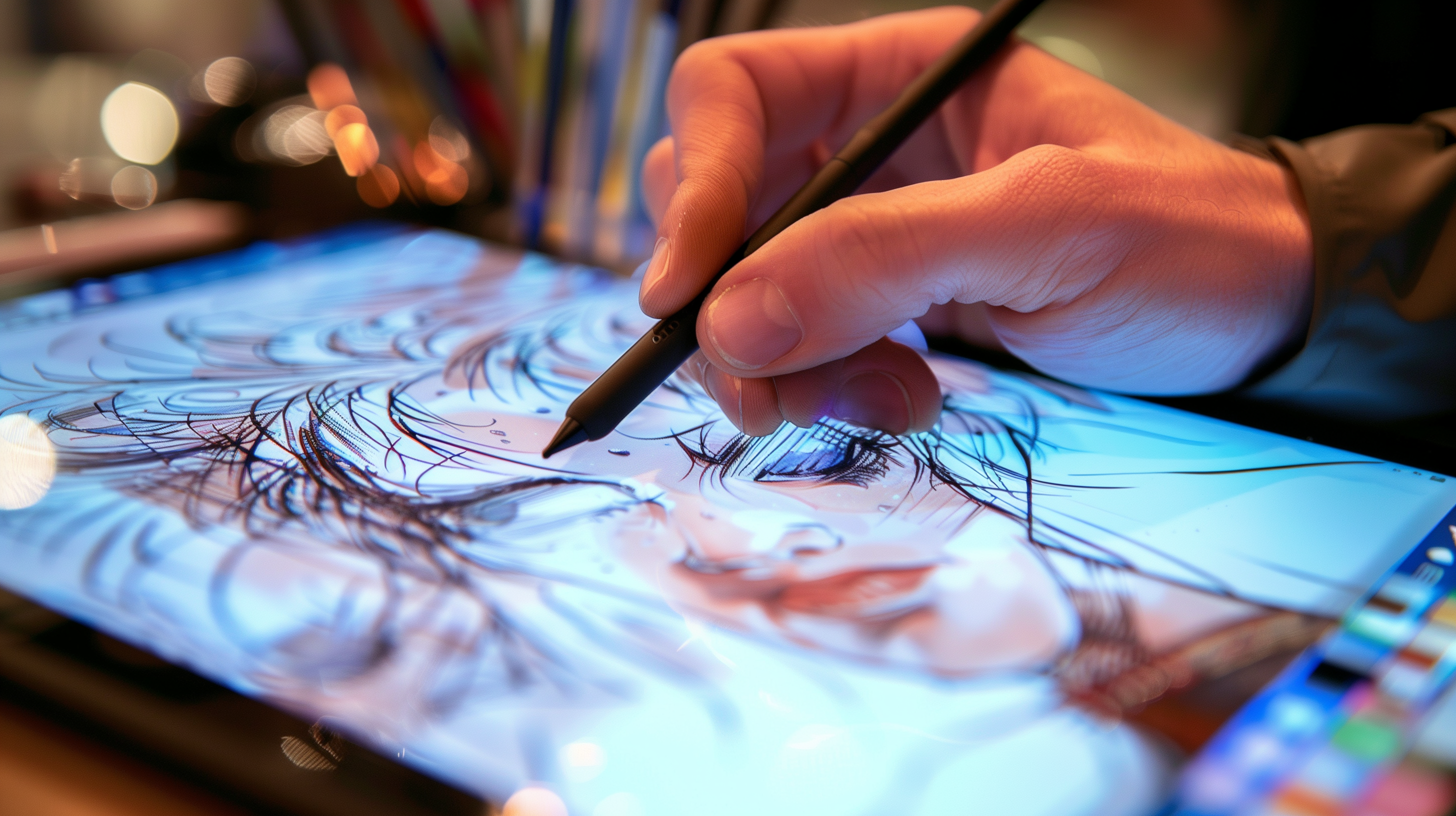 person creating digital art on a drawing tablet