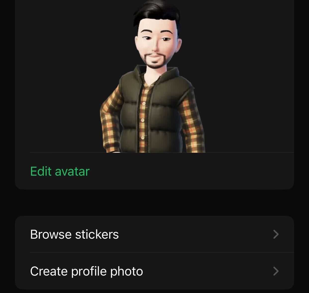 Checking the custom avatar stickers and profile photo in WhatsApp