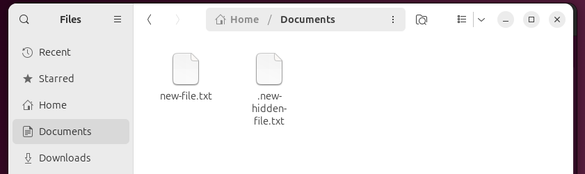 A regular and a hidden file displayed in GNOME Files, because the user has pressed Ctrl+H.
