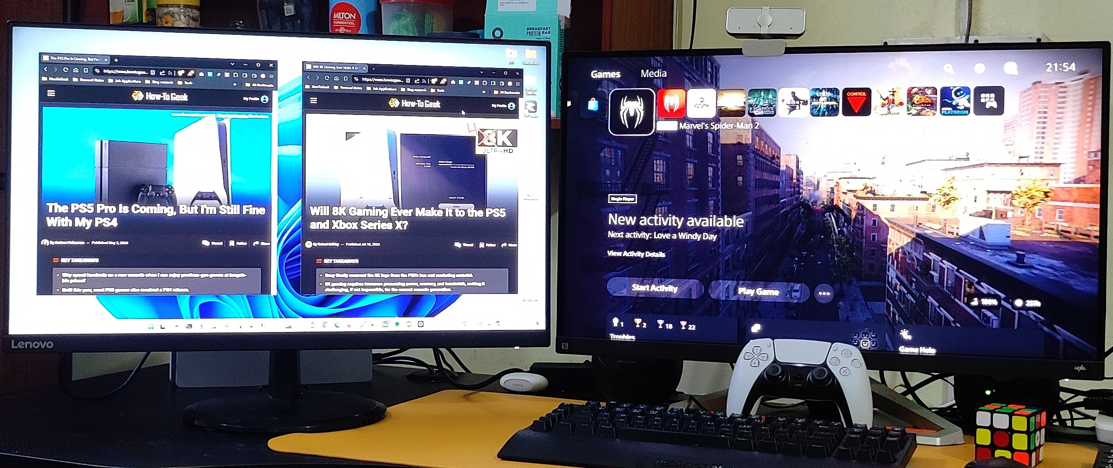 Dual monitors with PS5 output on one and PC output on the other
