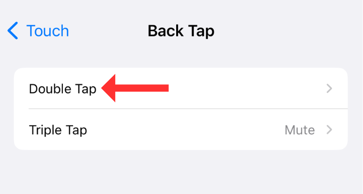 Screenshot of the Back Tap option in iPhone's Settings section.