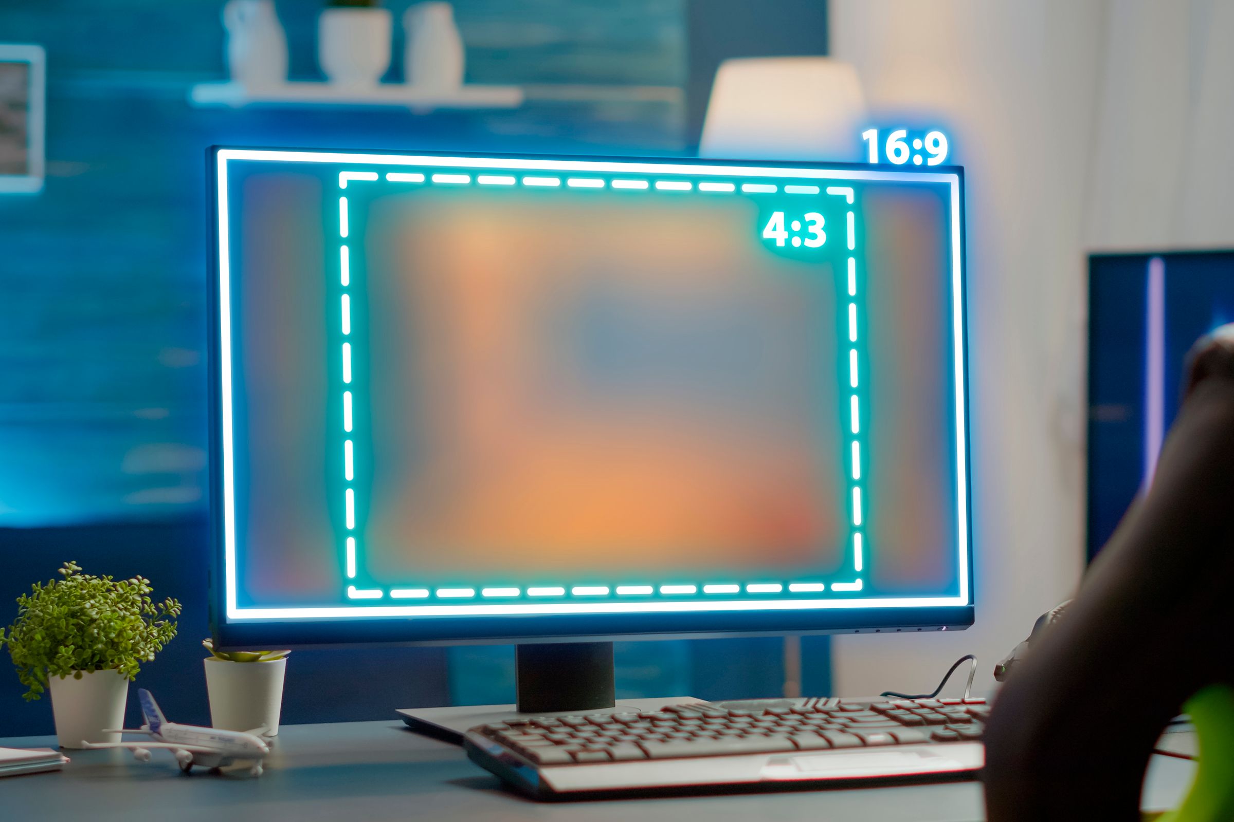 A PC monitor displaying the 16x9 and 4x3 aspect ratios.