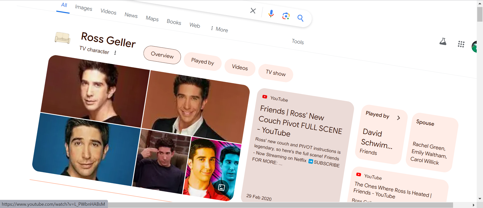 The Google Search Result pagefor Ross Geller