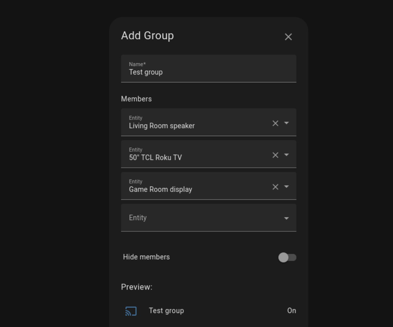 Adding a new group in Home Assistant.