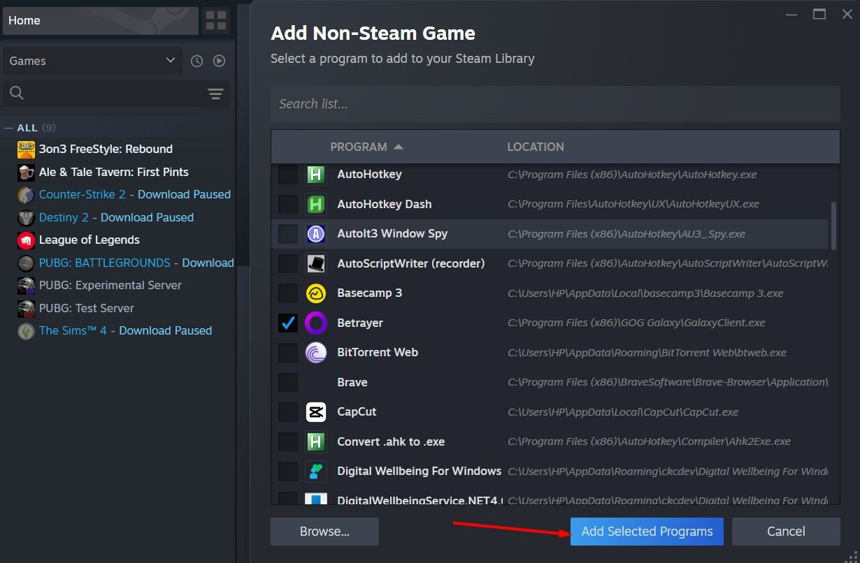 Add Selected Programs option in the Steam Client.