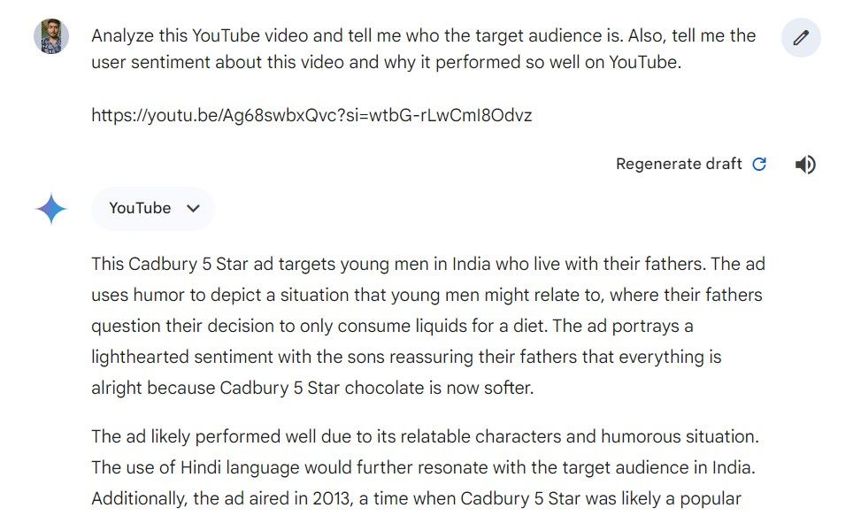 Analyze YouTube Video prompt in Gemini.