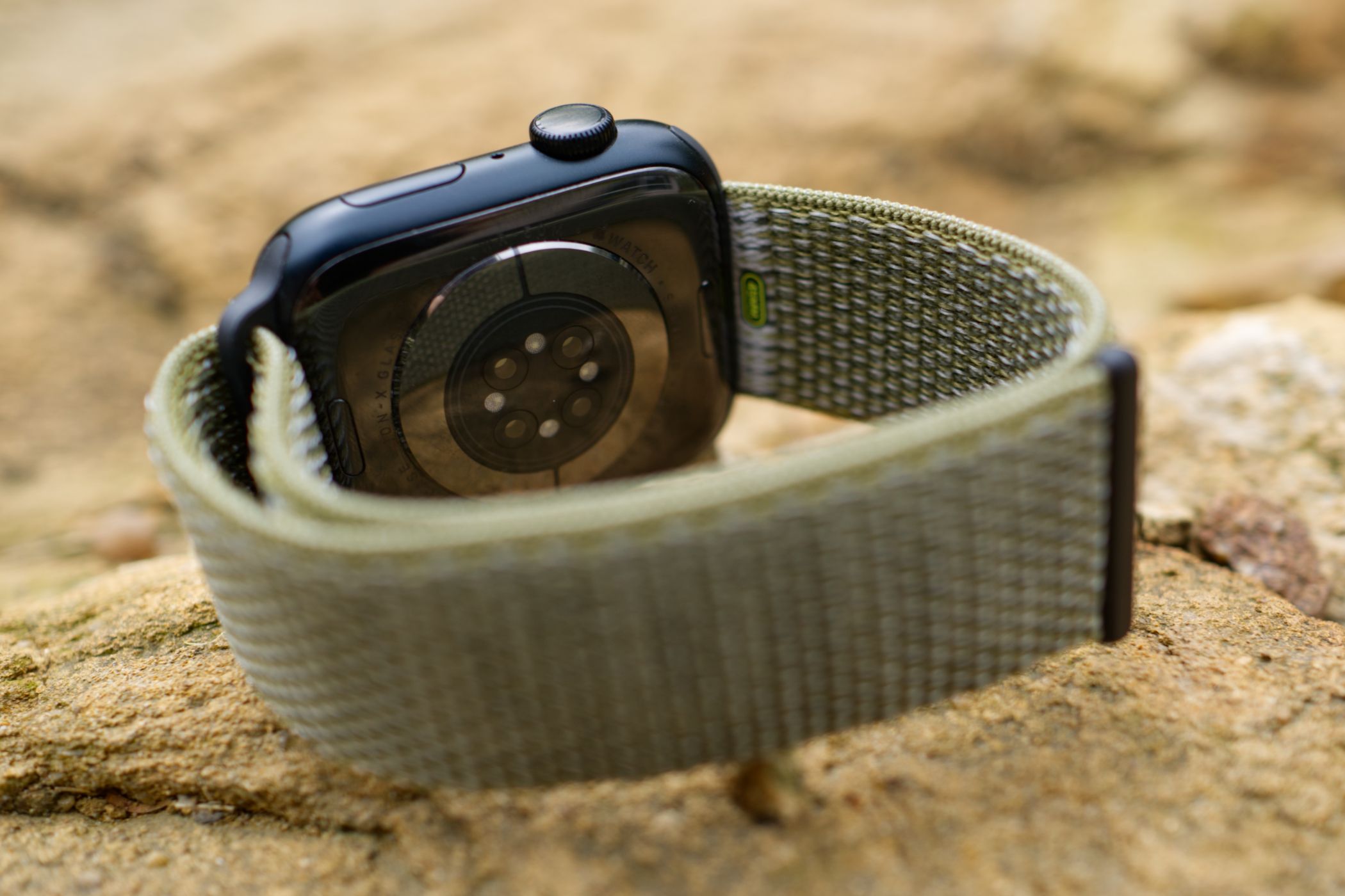 Apple Watch Series 8 with Nike Sports Loop band.