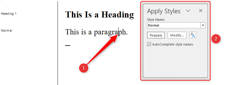 The Apply Styles dialog box in Word.