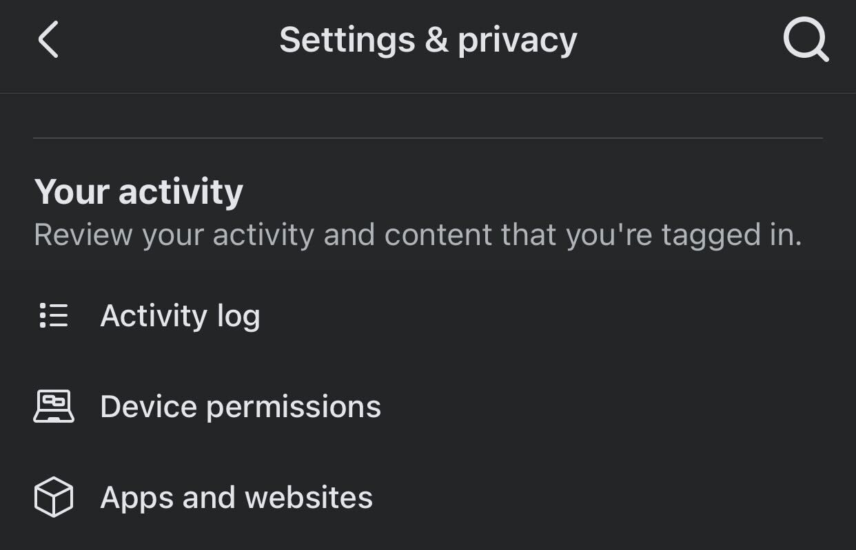 Checking activity log on Facebook.