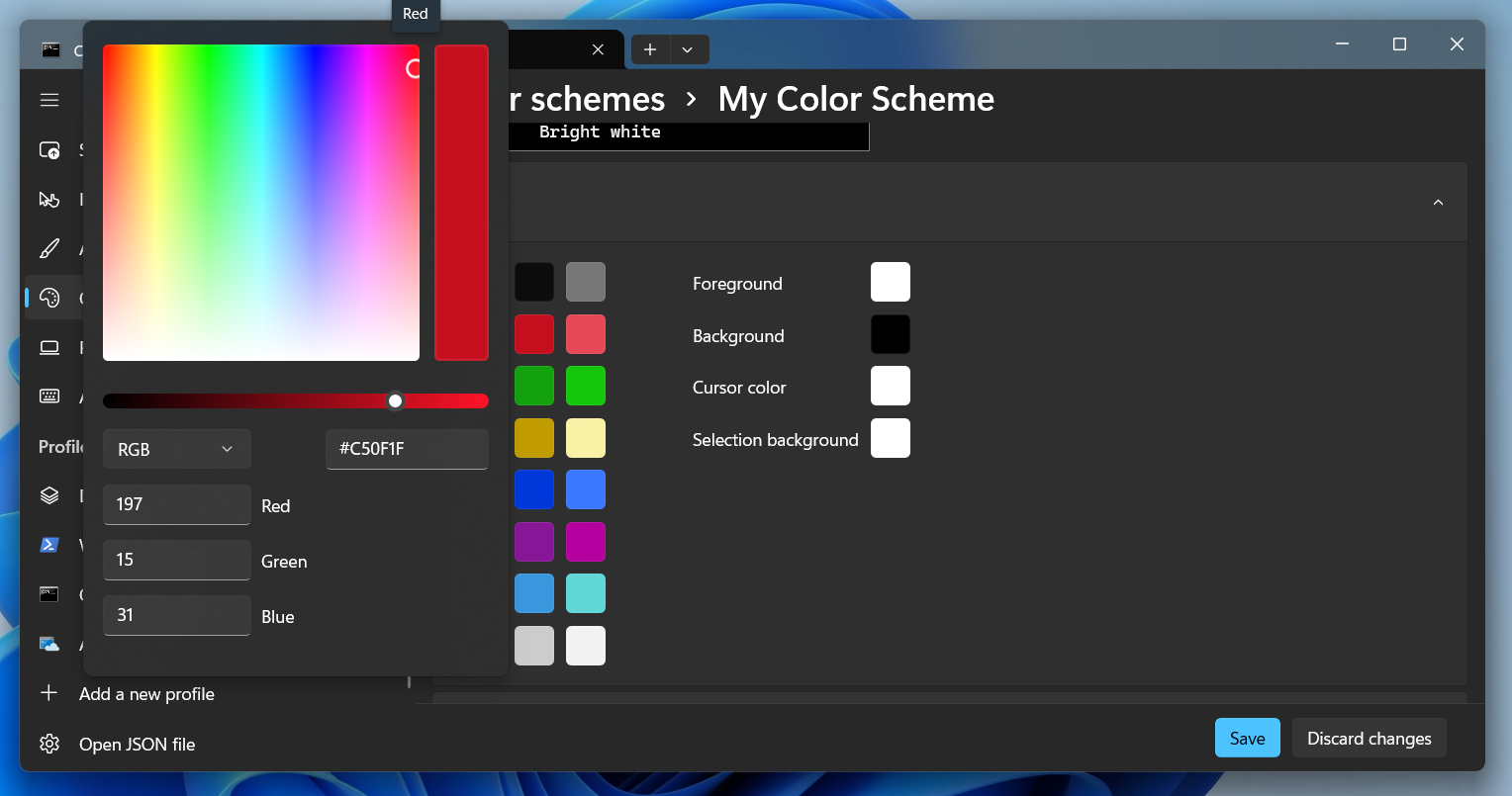 Choosing colors in the Windows Terminal