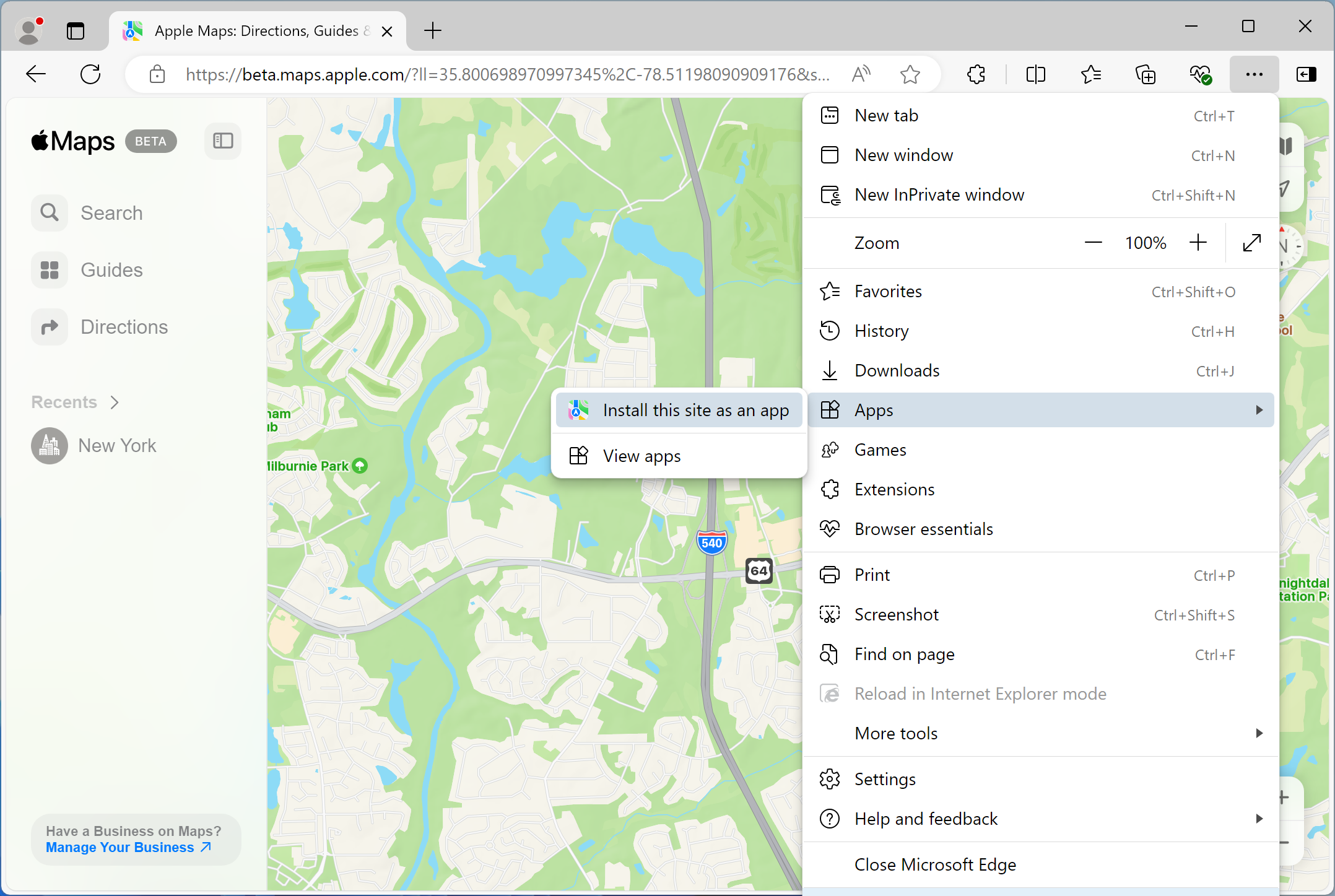 Installing Apple Maps in Microsoft Edge