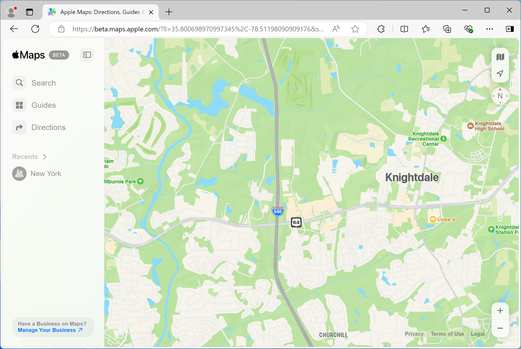 Apple Maps web app screenshot.