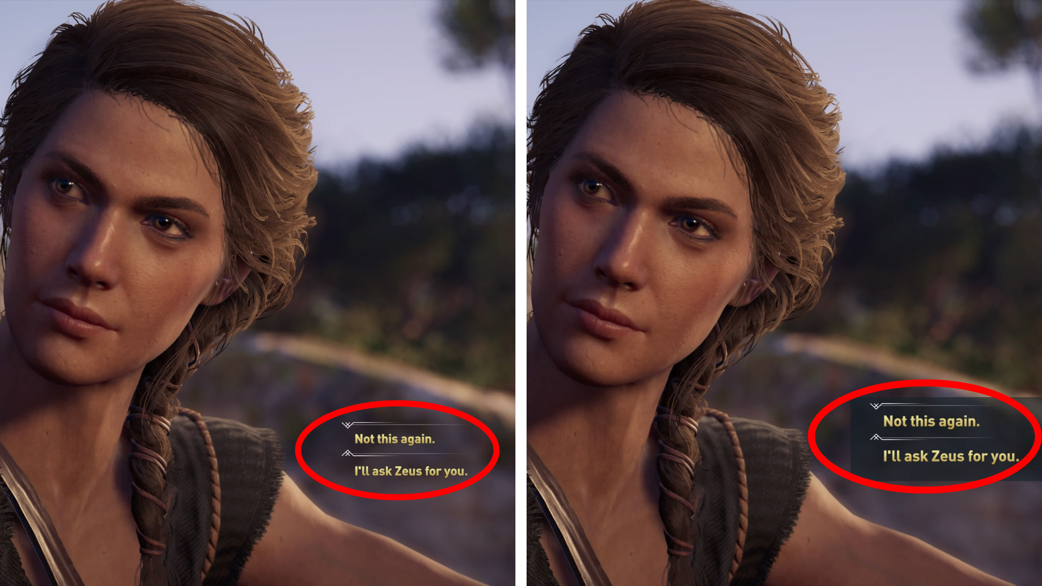Comparison of text options in Assassin's Creed Odyssey.