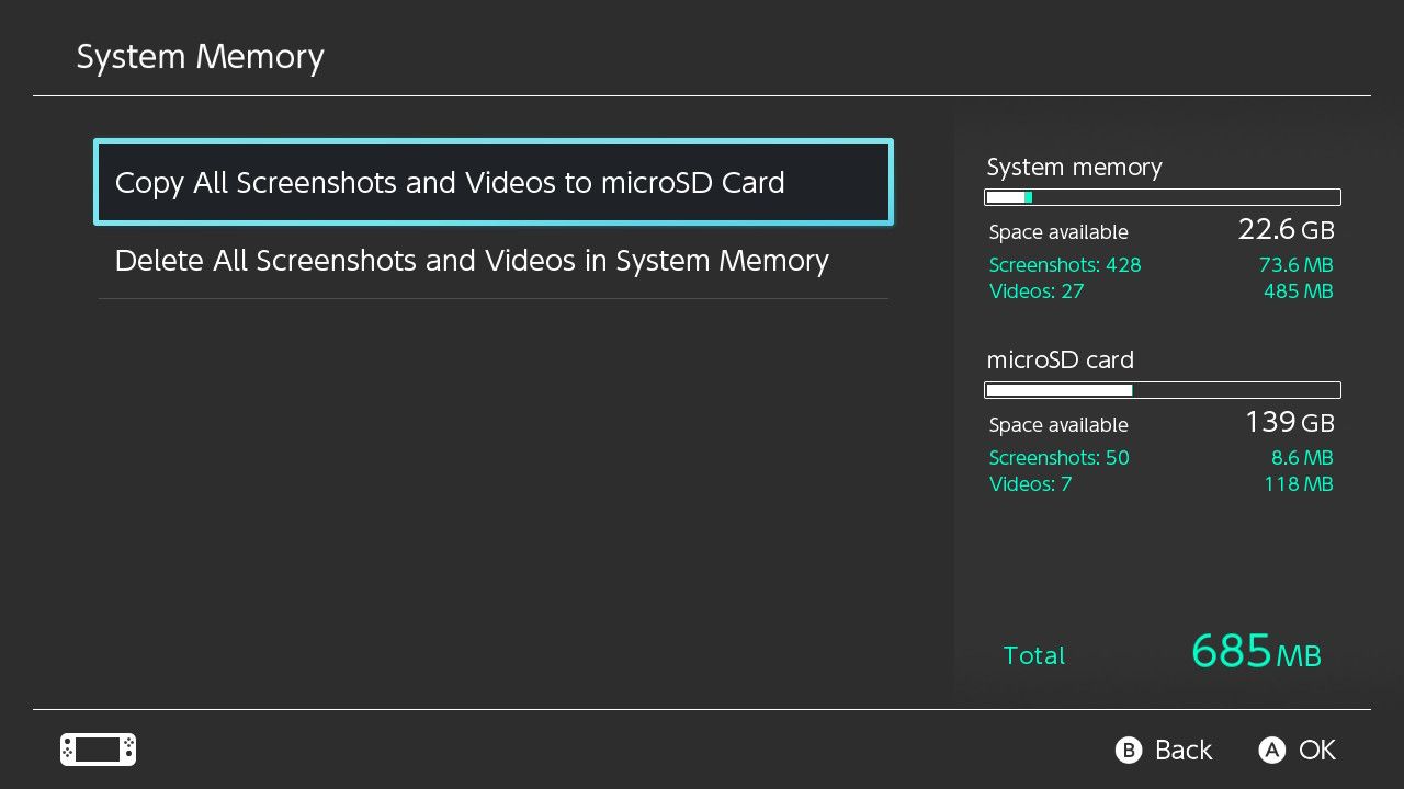 Copy all screenshots and videos to memory card on Nintendo Switch.