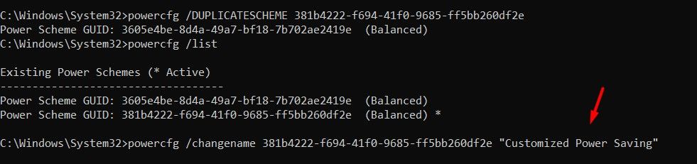 Customized Power Saving command in CMD.