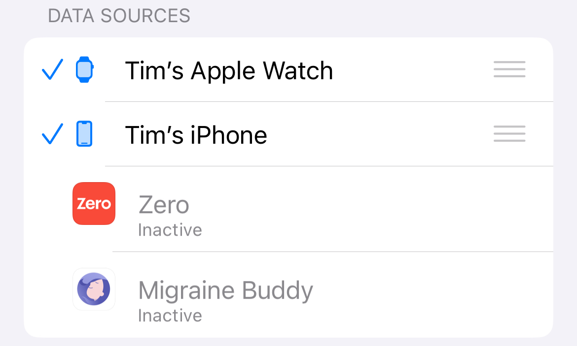 Setting sleep data source priority in the Apple Health app.