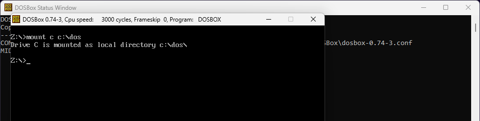 Our DOSBox has successfully added the DOS folder we created.