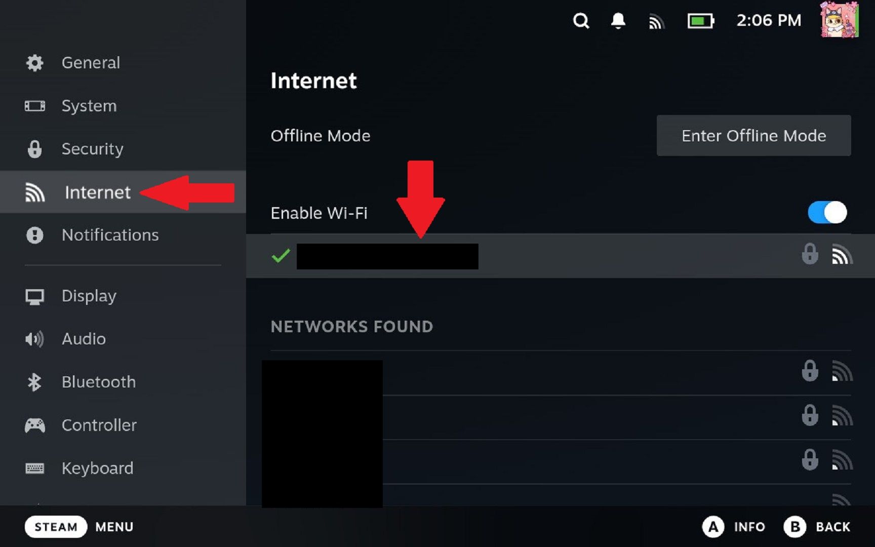 The Internet Settings screen on Steam Deck