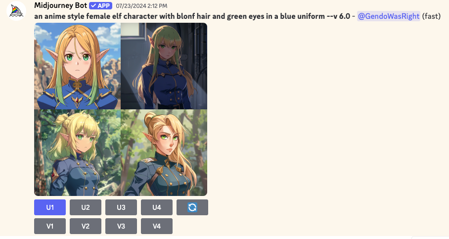 Examples of an anime elf generated by Midjourney.