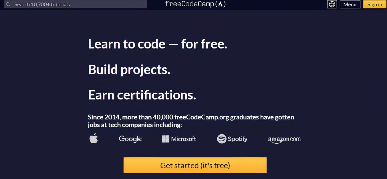 freeCodeCamp landing page