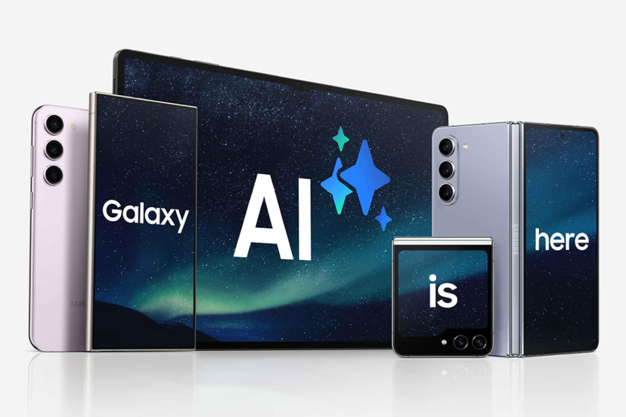 Samsung's latest devices with Galaxy AI's mascot on them.