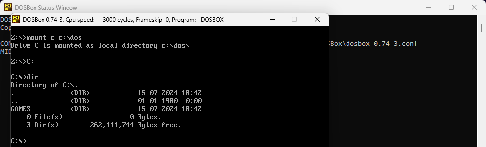 The Games folder visible in DOSBox.