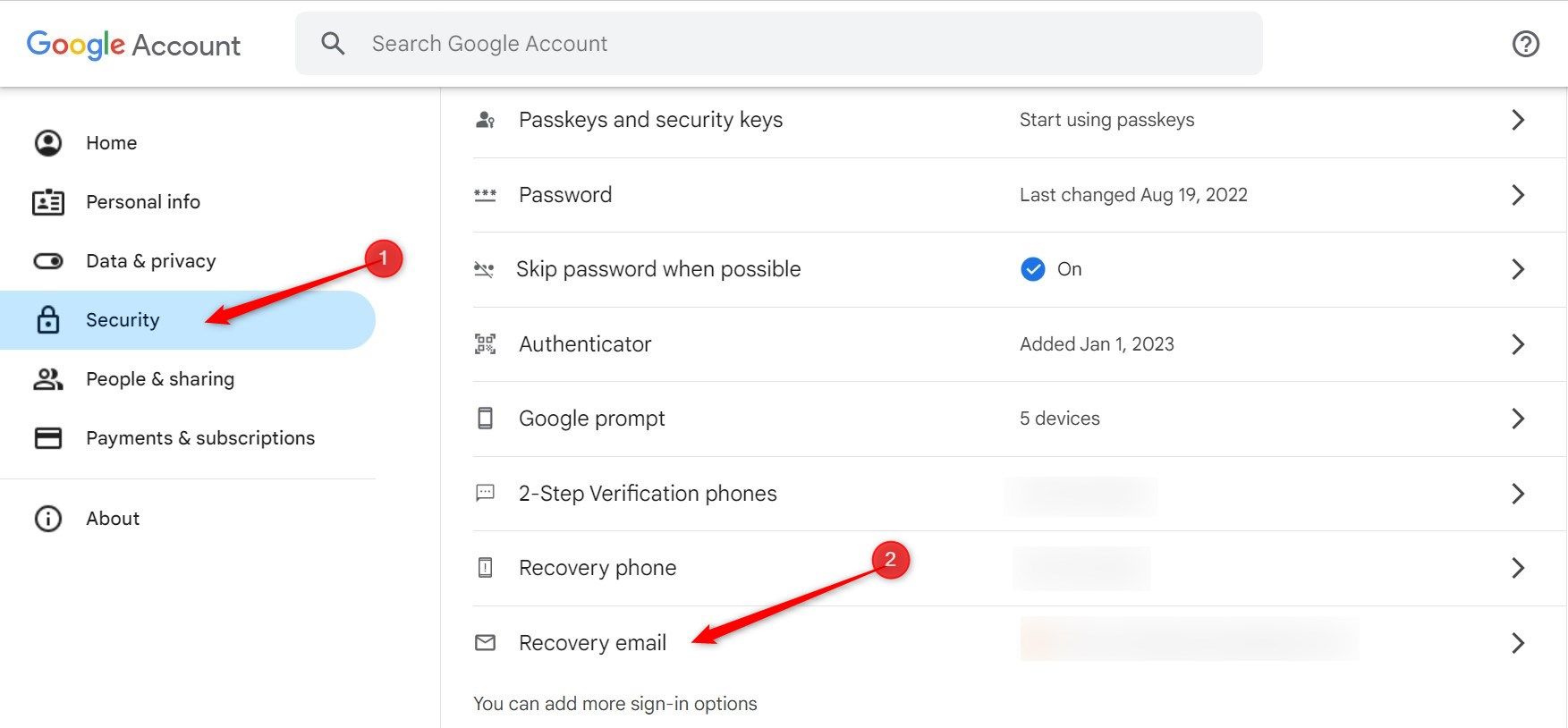 Gmail Account Security Page