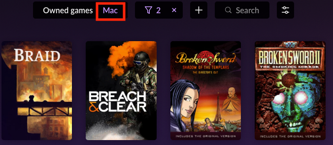 GoG library with macOS toggle