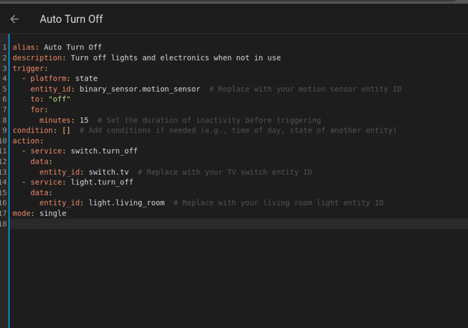 Home Assistant automation for energy savings.