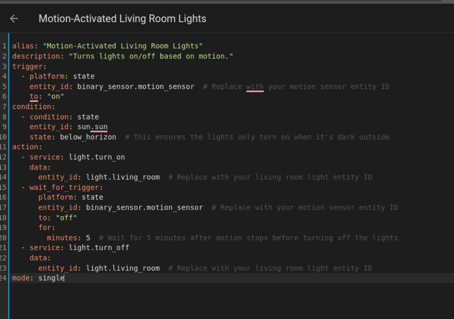 Home Assistant automation for automated lighting.