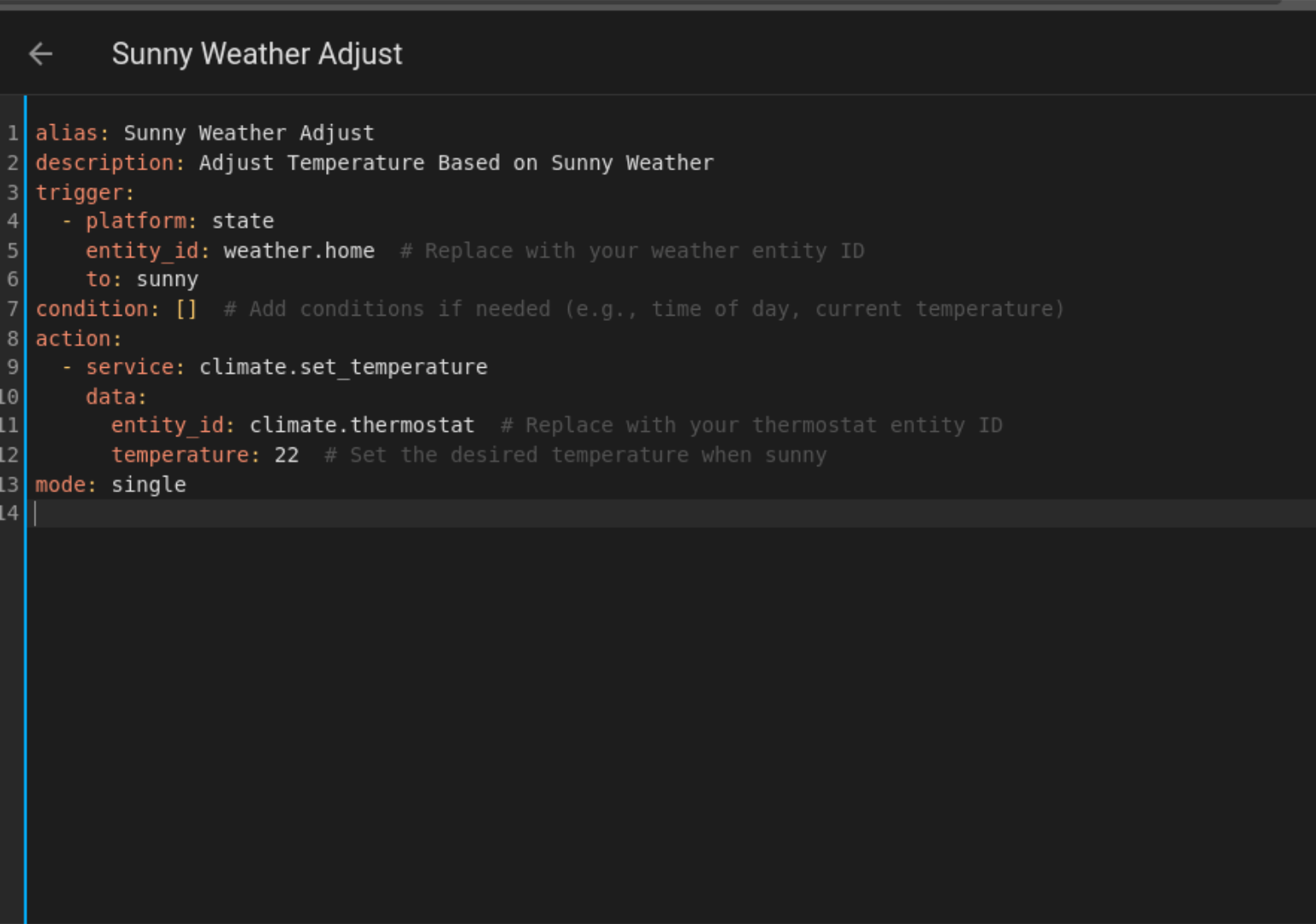 Home Assistant automation for sunny weather.