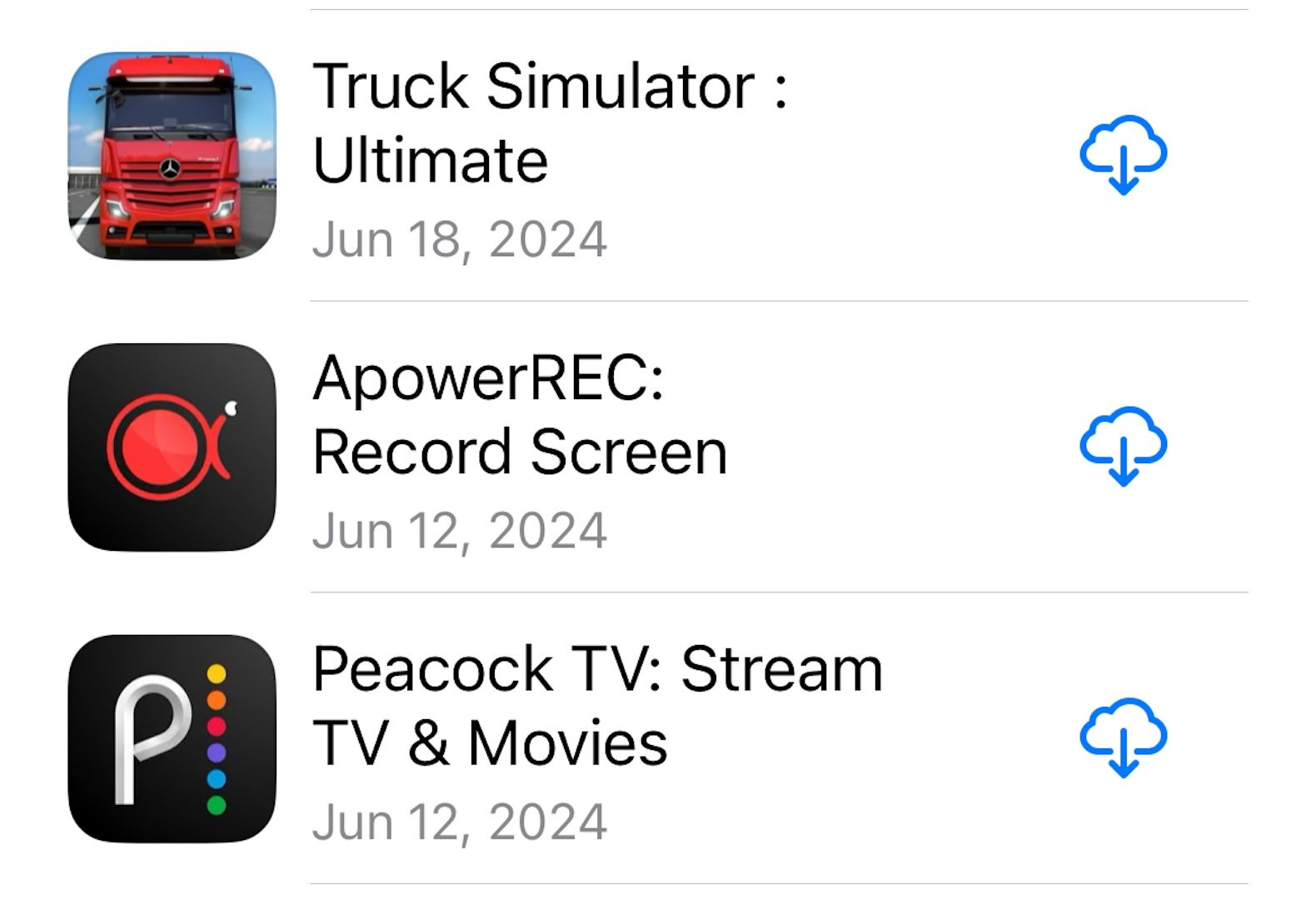 App download history on the iOS App Store.