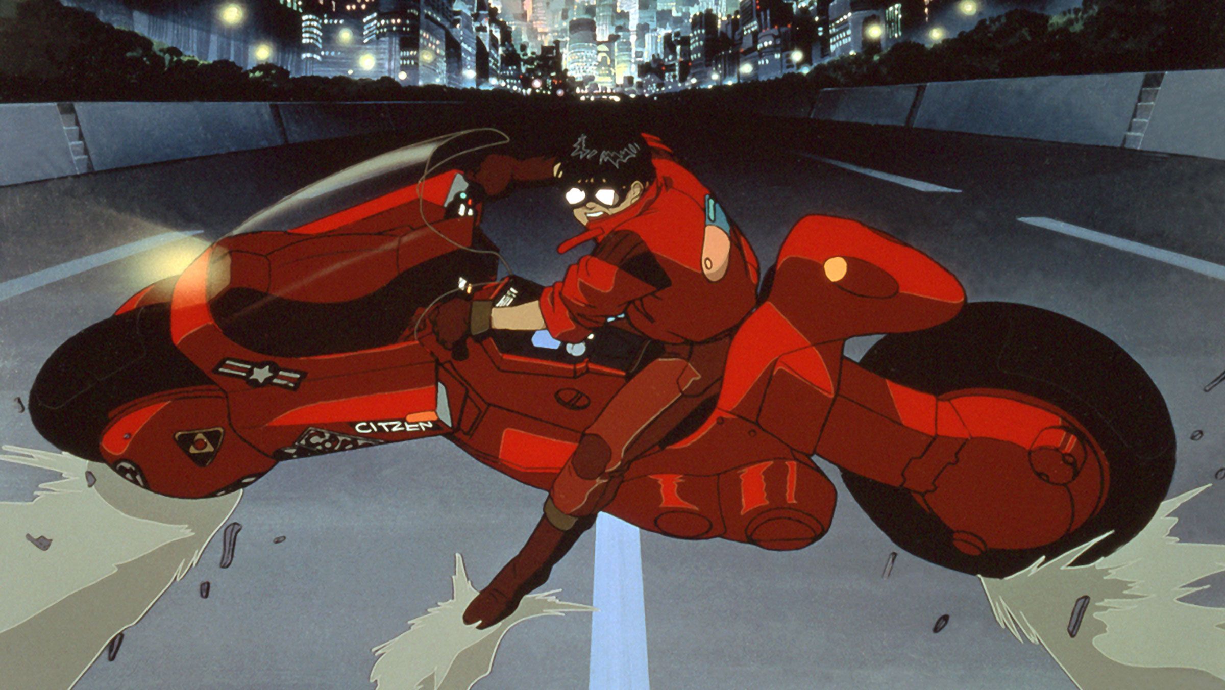 Iconic Akira bike slide scene.