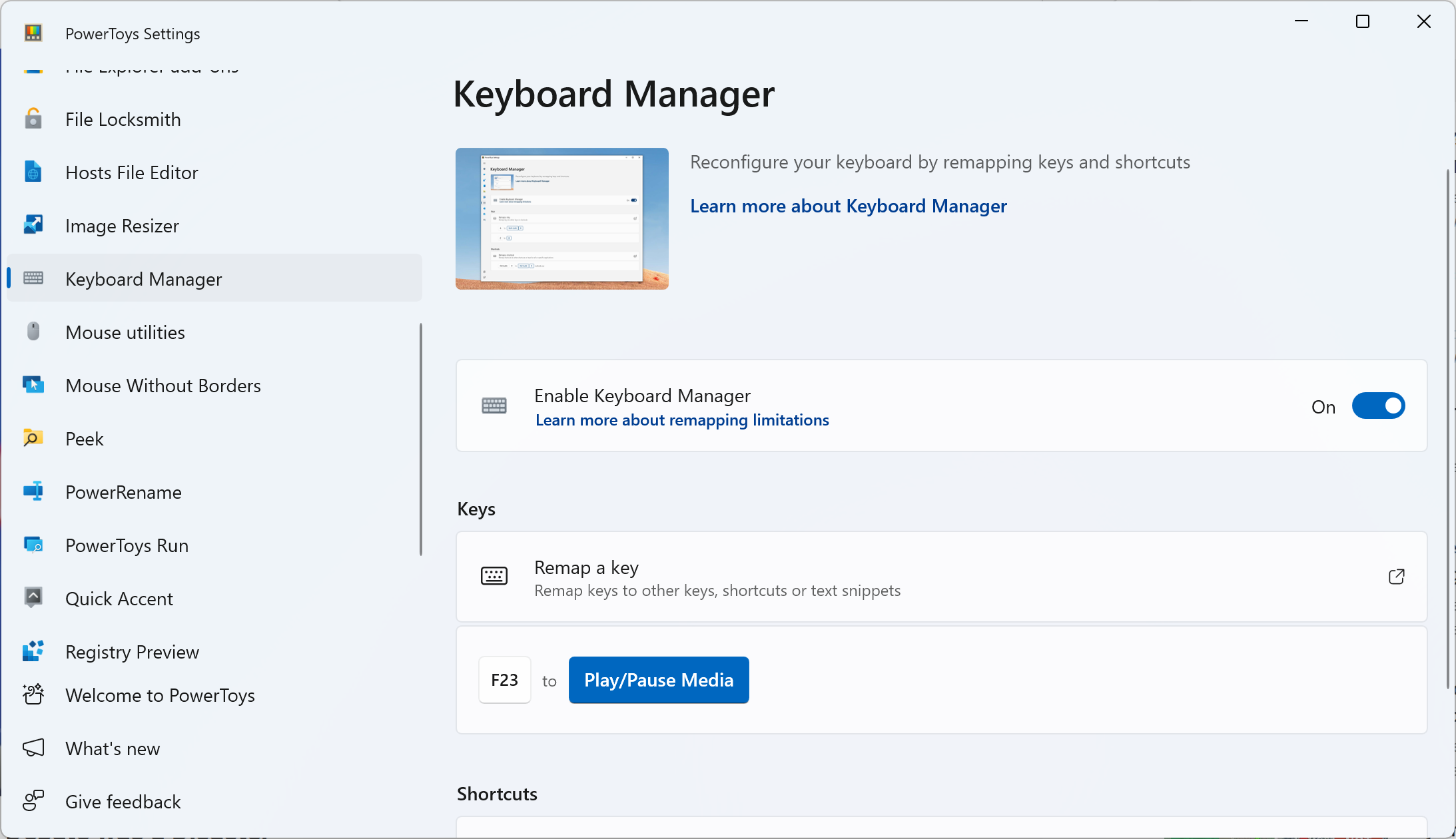 Keyboard Manager in PowerToys.