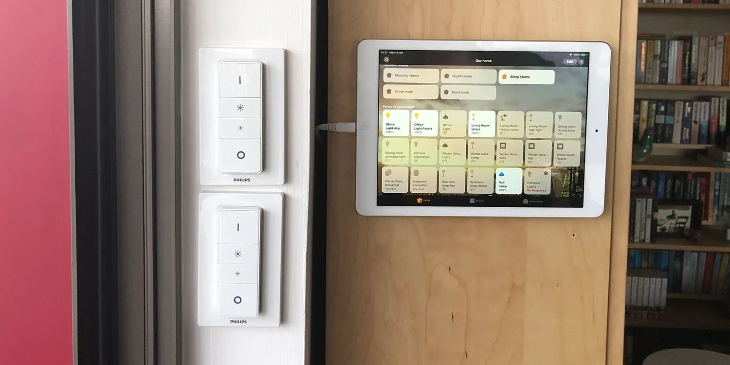 A iPad that's been repurposed into a smart home control hub.