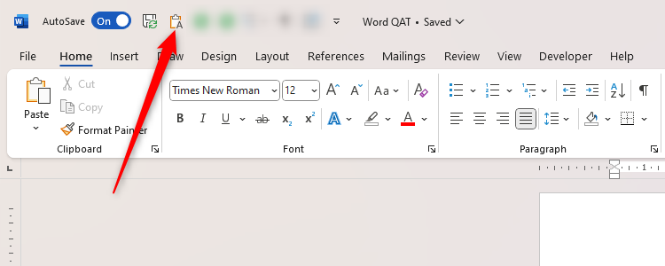 The Keep Text Only icon in Word's Quick Access Toolbar.