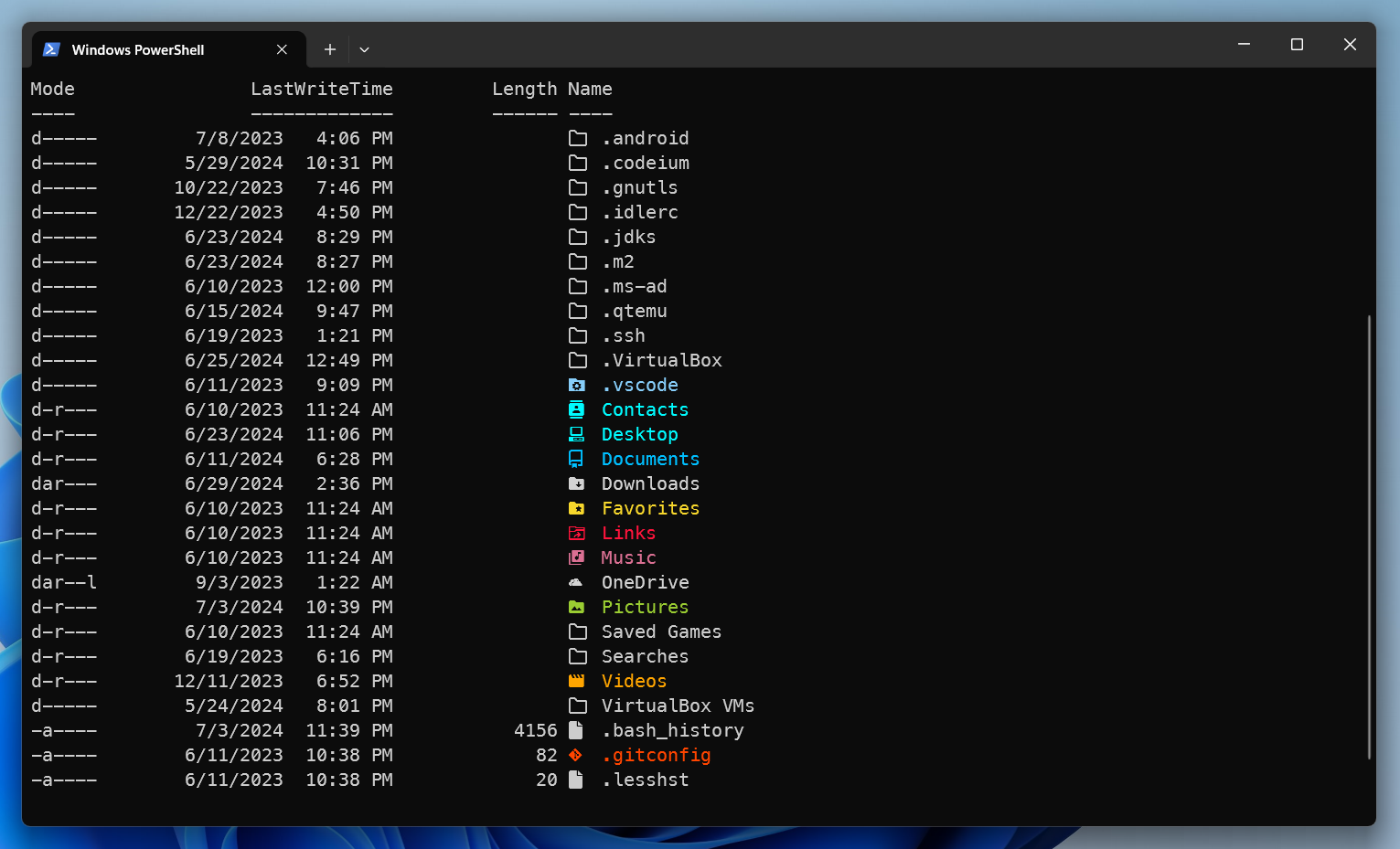 Listing the directory content in Windows 11 using PowerShell