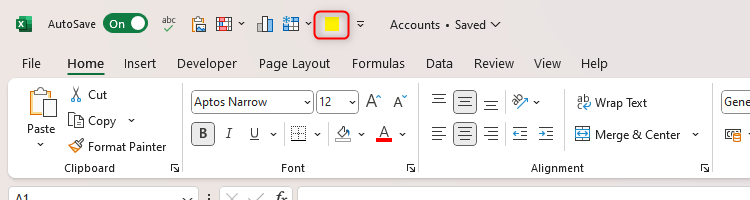 Excel's Quick Access Toolbar containing a modified macro icon.