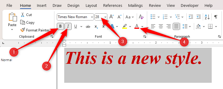 Manually formatted text in Microsoft Word.