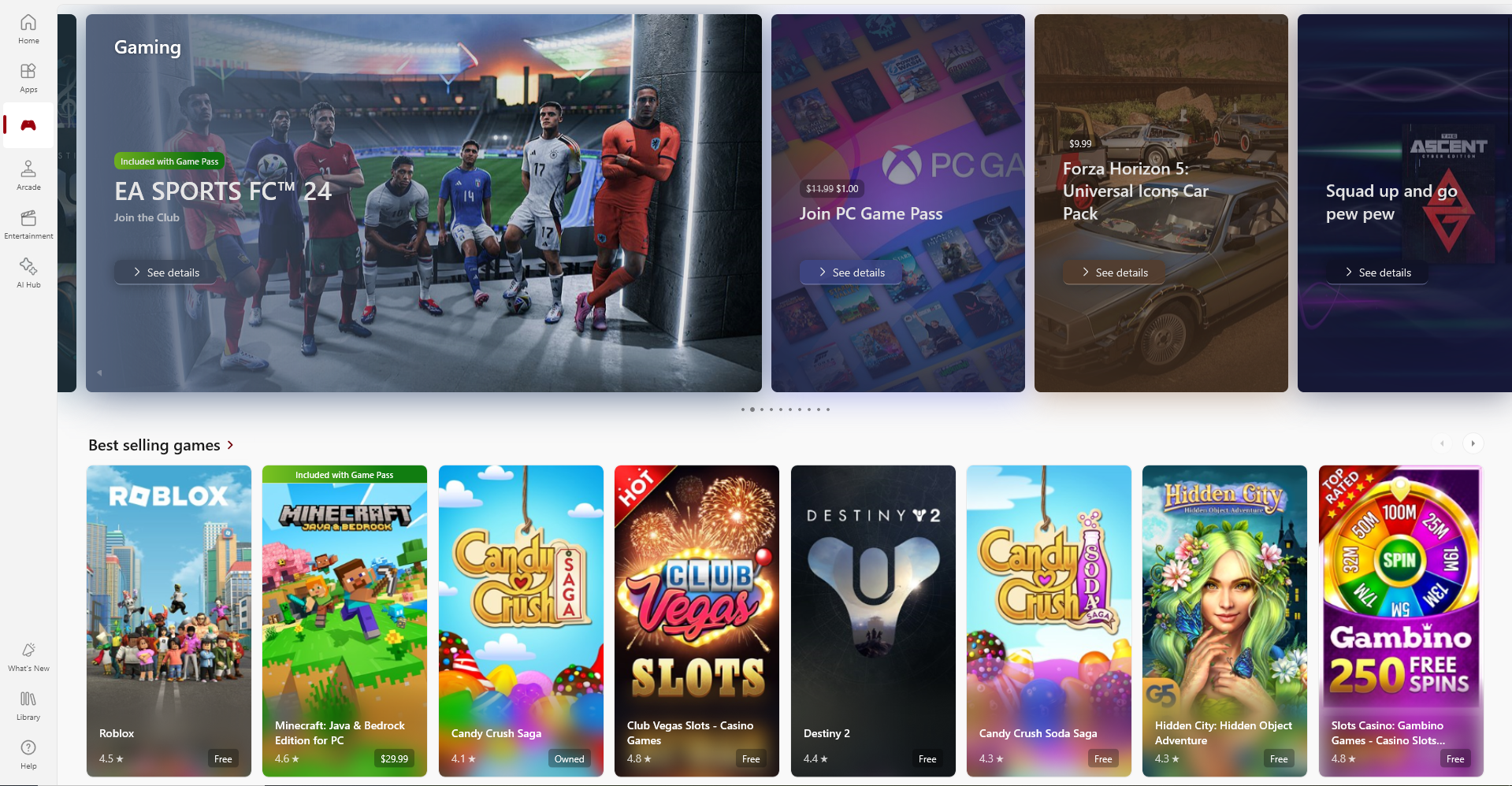 Browsing the Microsoft Store interface on PC.