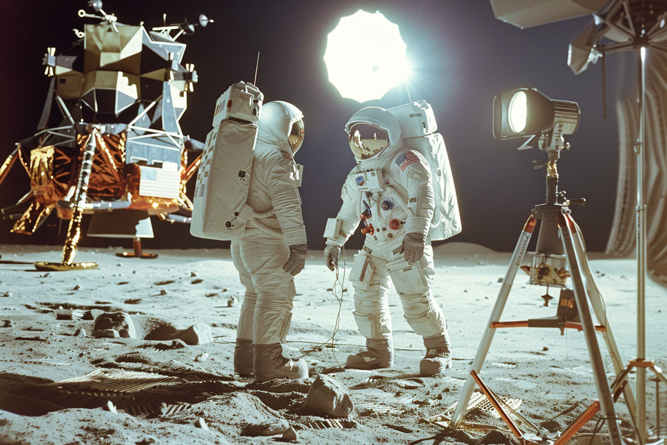 AI-generated moon landing hoax photo film set