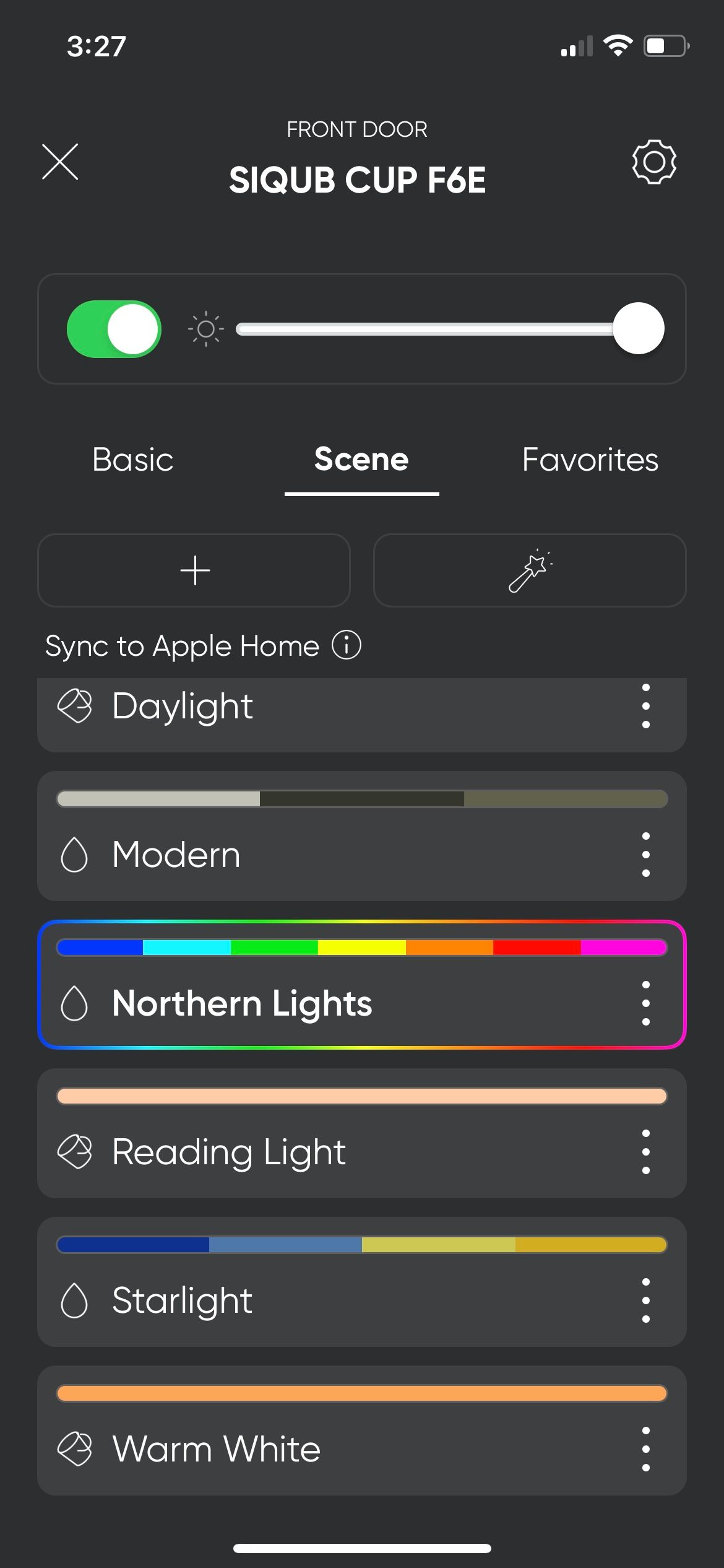 Lighting options for the Nanoleaf Umbra Cup Smart Lamp in the Nanoleaf app