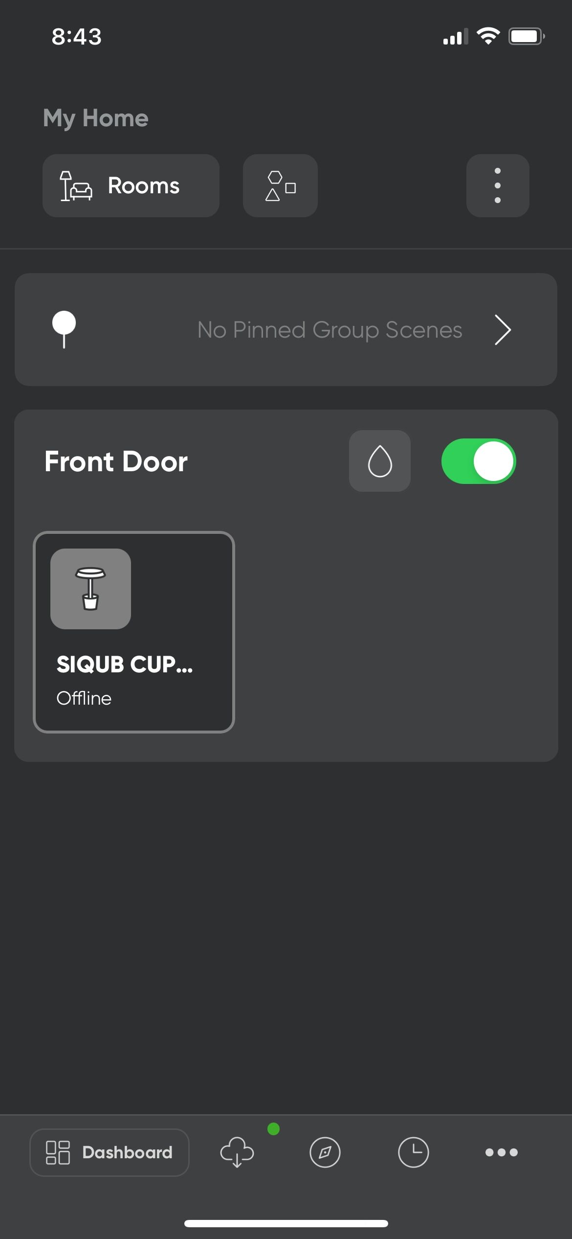 The home screen of the Nanoleaf app