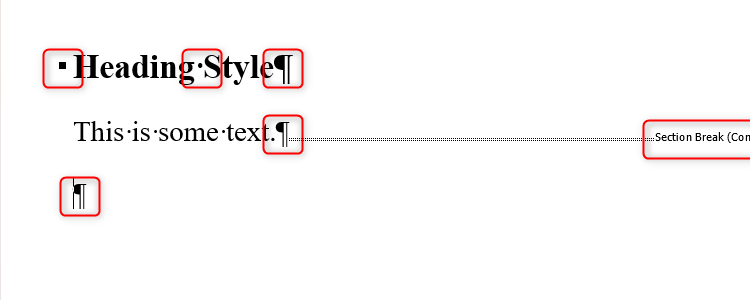 Non printing characters in Microsoft Word.