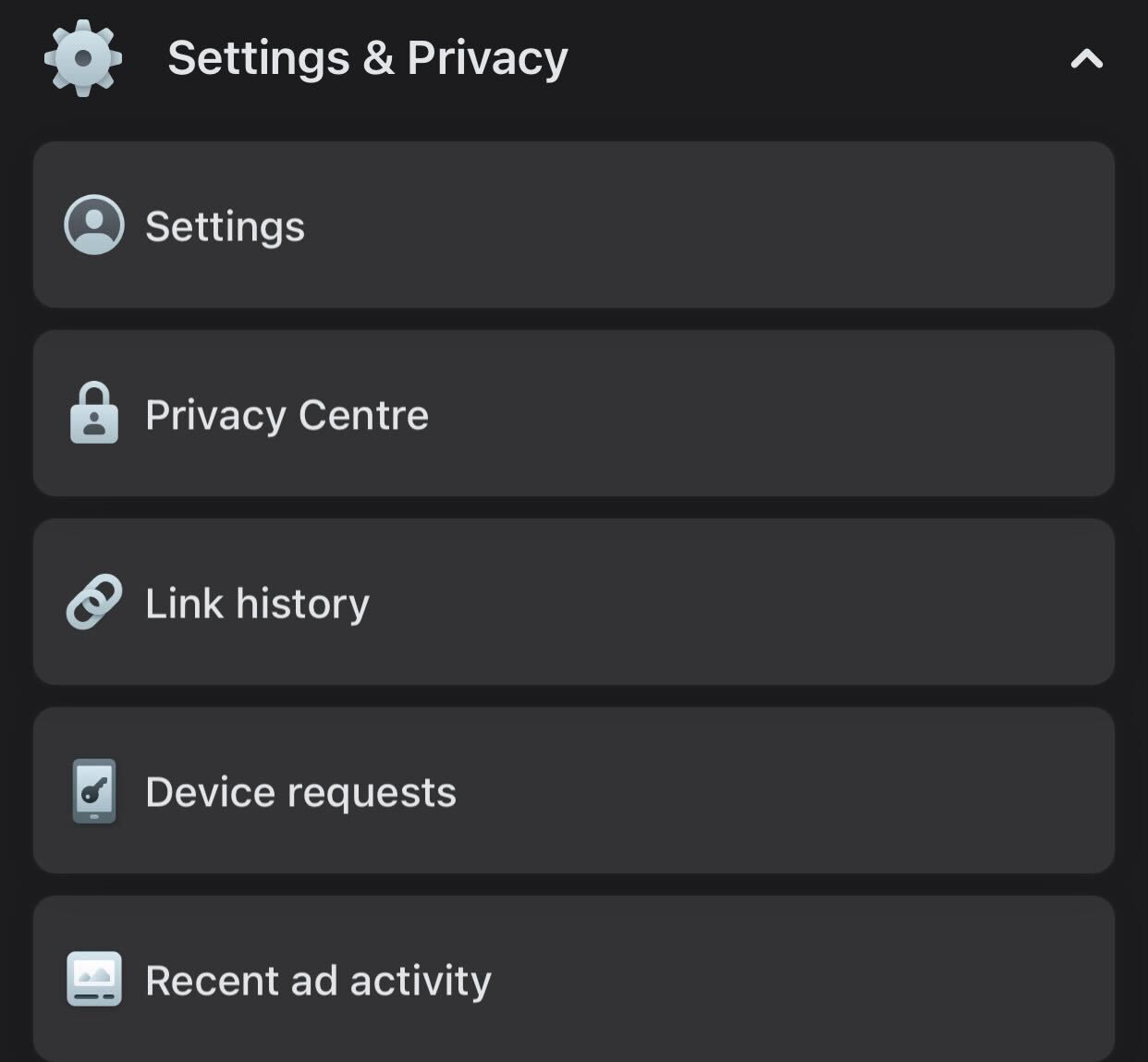 Open the recent ad activity menu from Facebook Settings