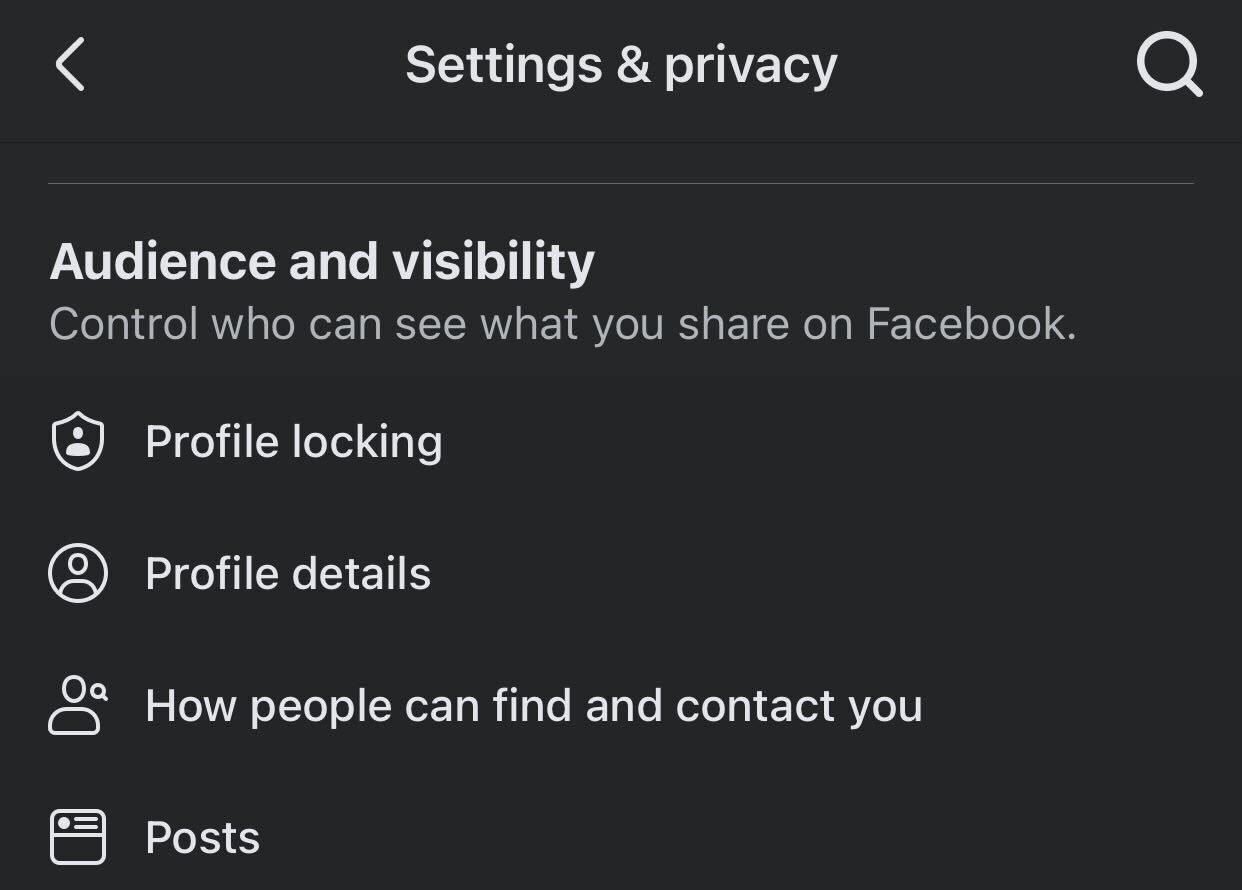 Opening the settings to manage posts' visibility on Facebook.