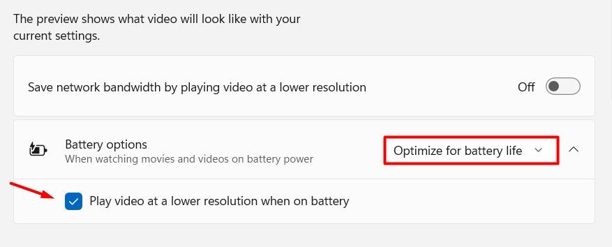 Optimize for battery life option in the Settings app.